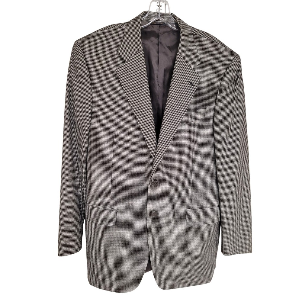 Houndstooth Blazer Made in Italy Trussini 130's Size 42 Sport Jacket 100% Wool